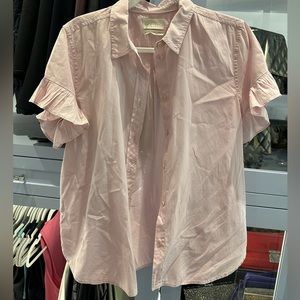 J Crew classic fit cotton poplin ruffle sleeve shirt purple